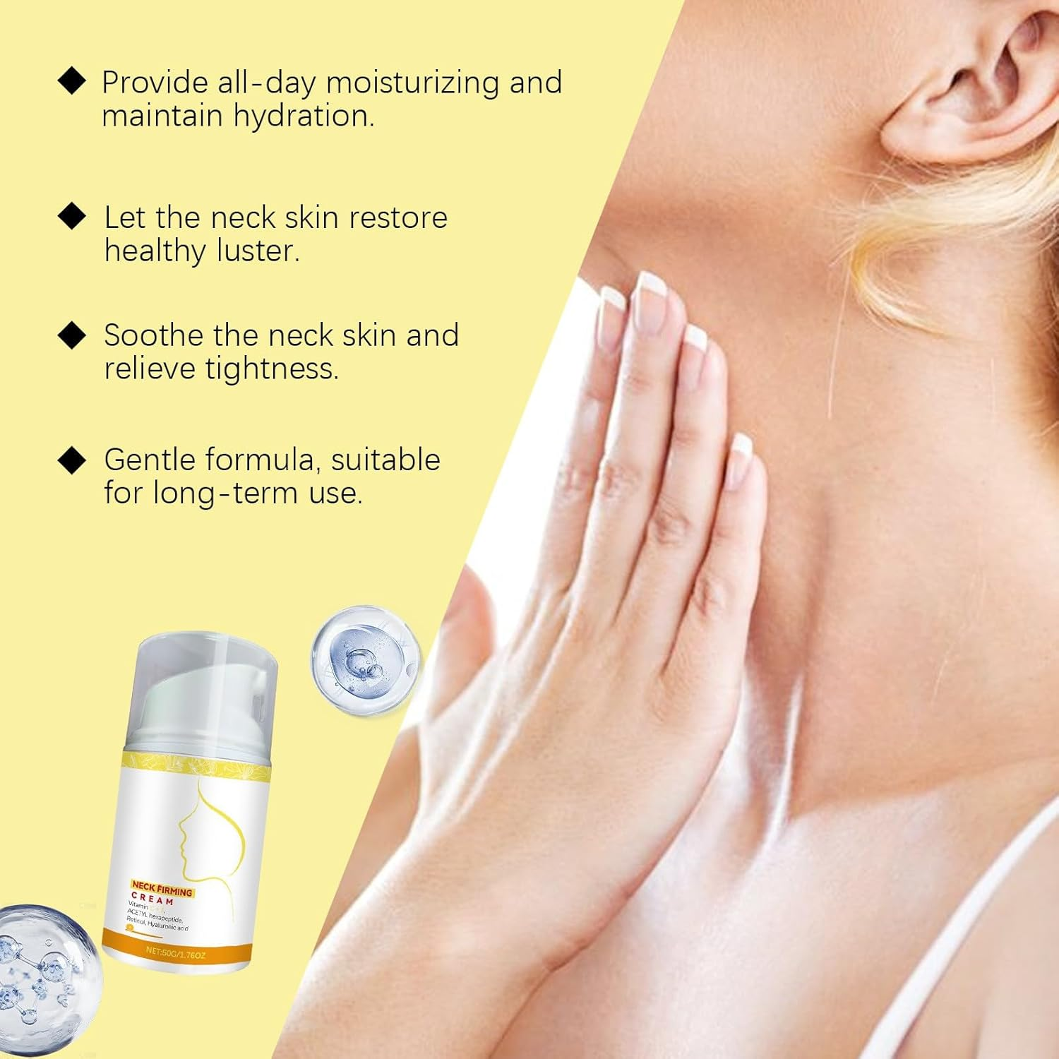 Neck Firming Cream for Tightening and Lifting, anti Aging Moisturizer with Retinol, Collagen, Vitamin C & E, Hexapeptide & Hyaluronic Acid, Reduces Wrinkles, Hydrates Face Neck & D&eacute;collet&eacute; (1Pcs) - 4Pcs image number 2