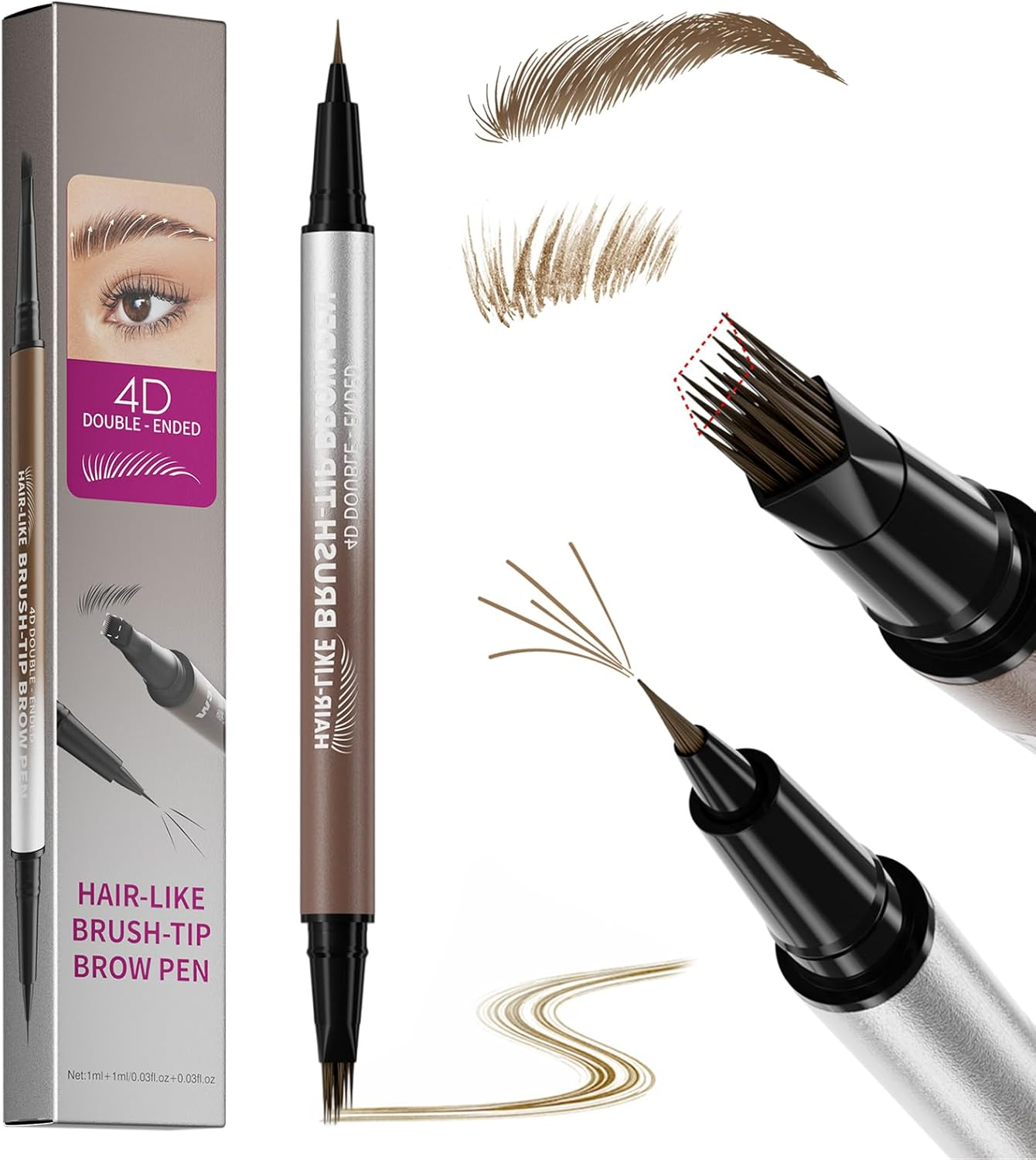Erinde 2 in 1 Microblading Eyebrow Pen, Waterproof Long Lasting Eyebrow Pencil, Natural Look Brow Pencil Makeup, Precise Brow Pen for Women, Magical Liquid Eyebrow Pencils, Creates Full Realistic Hair like Strokes 03#