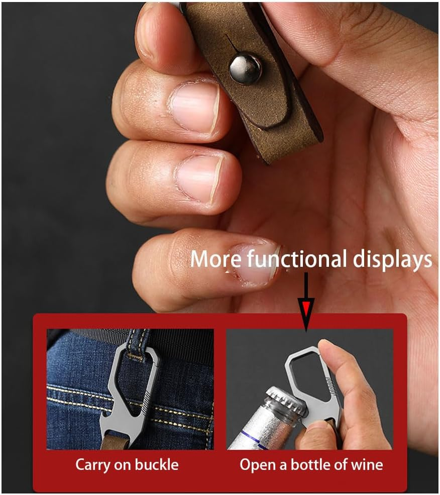 Premium Titanium Key Keeper with Genuine Leather Belt Loop with Secure Carabiner Clip, Built-In Bottle Opener and Compact Key Ring Ultra-Lightweight and Durable Everyday Carry Essential image number 4
