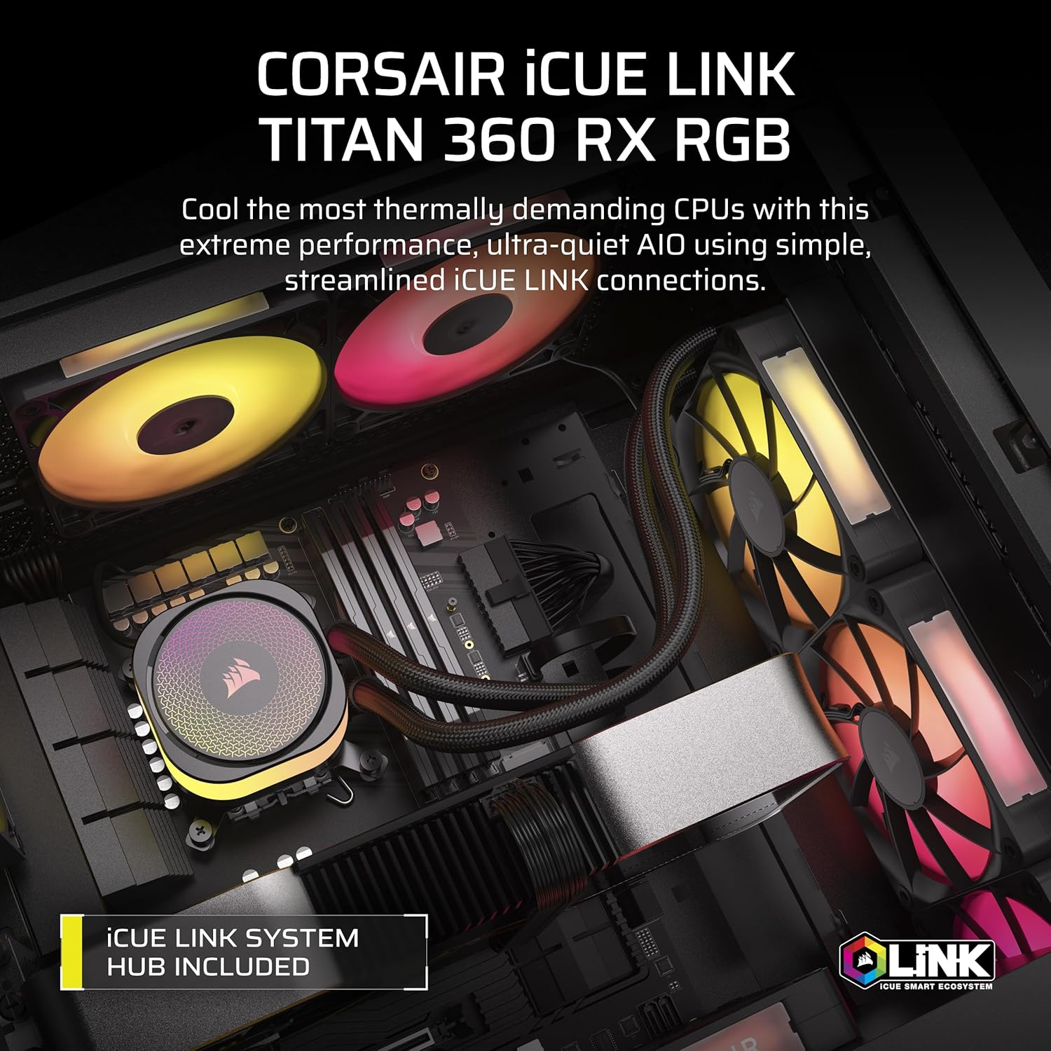 CORSAIR Icue Link Titan 360 RX RGB Liquid CPU Cooler &ndash; 360Mm AIO &ndash; 3X RX120 RGB Fans Included &ndash; Fits Intel LGA 1851/1700, AMD AM5/AM4 &ndash; Icue Link System Hub Included &ndash; Black image number 5