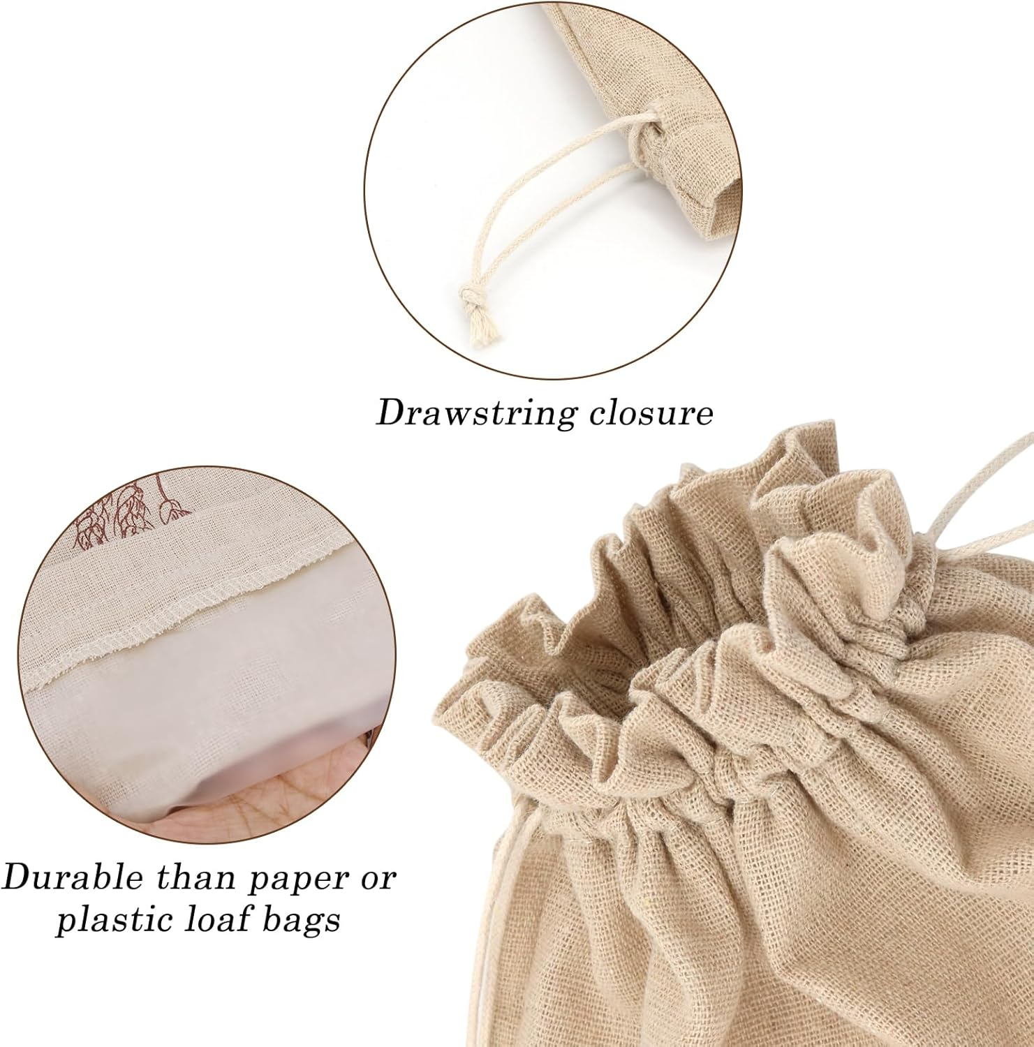 QUYANGCHIFENG 2Pcs Linen Bread Bags for Homemade Bread - Reusable Sourdough Bread Storage with Plastic Inner Lining, Durable Bread Keeper for Fresh Bread, Gifts for Home Bakers - 12"X15" image number 1