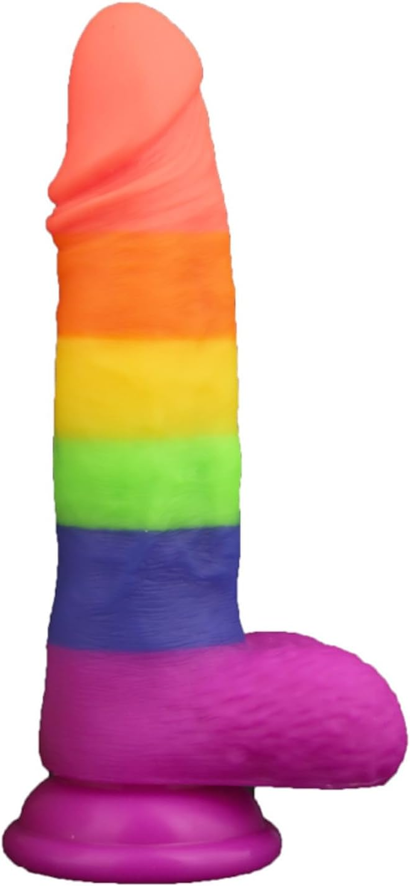 Rainbow Dildo Dong Realistic Silicone Penis Gay Cock Veined Shaft Suction Cup for Women and Men and Couples Sex Toy image number 1