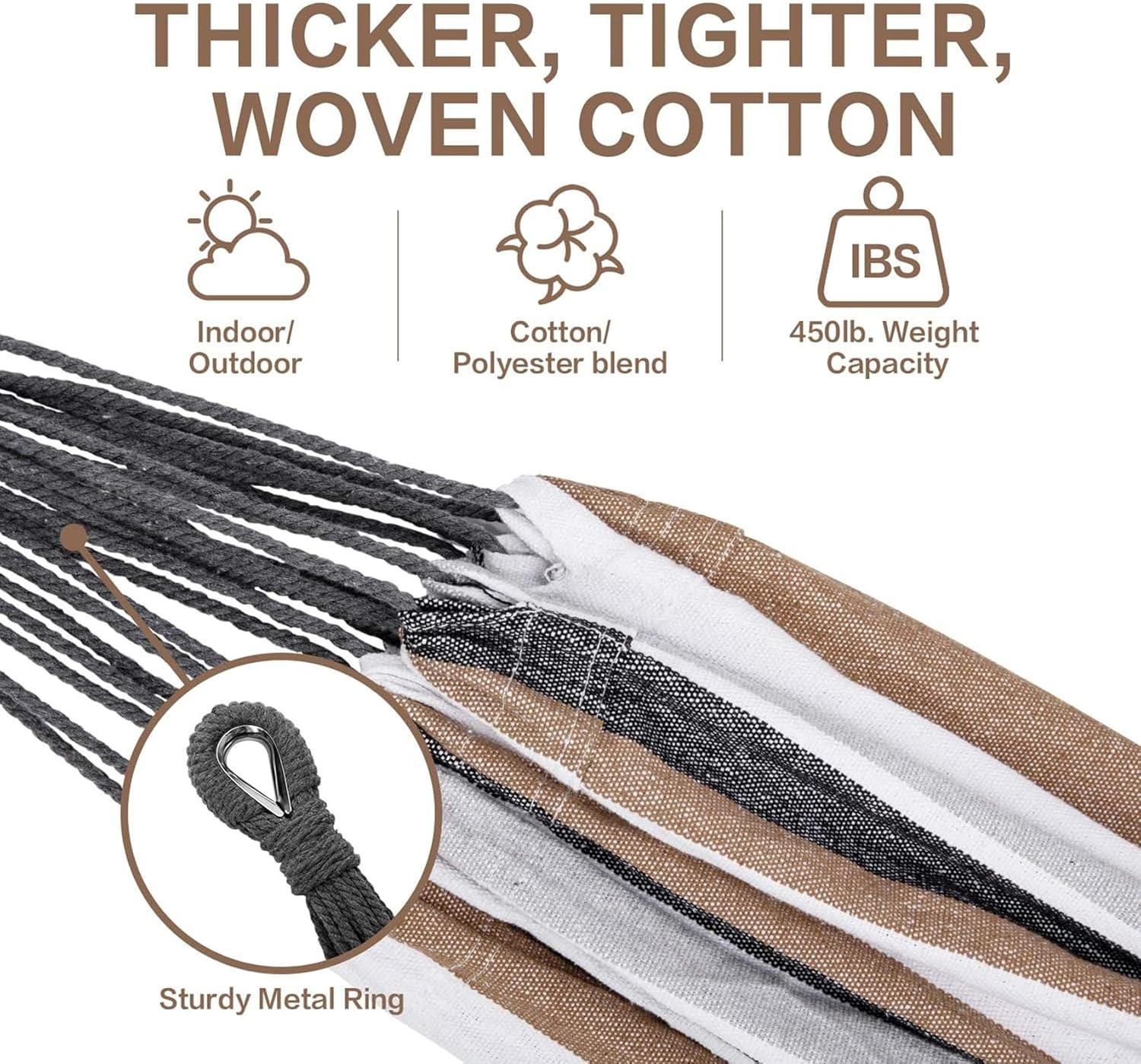 Double Hammock with Space Saving Steel Stand, 2 Person Outdoor Standing Hammocks with Portable Carrying Bag, 250Kg Capacity Coffee 260 * 107 * 109Cm image number 4