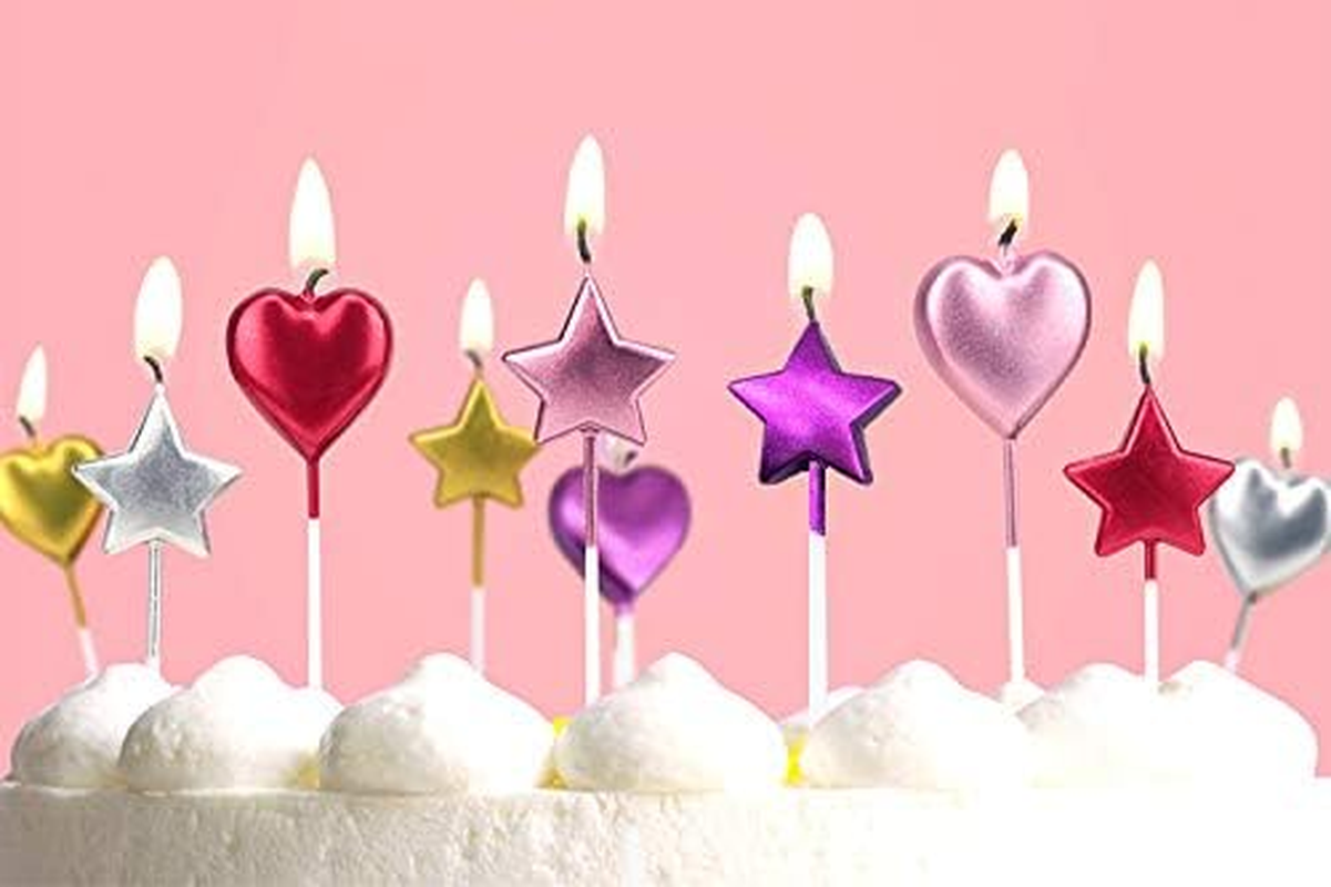 10 Cute Heart Shaped and Star Birthday Candles Multi Color Cake Candle Toppers for Party Wedding Cake Decoration Supplies Cute Birthday Decorations (Classic, Heart Star) image number 2