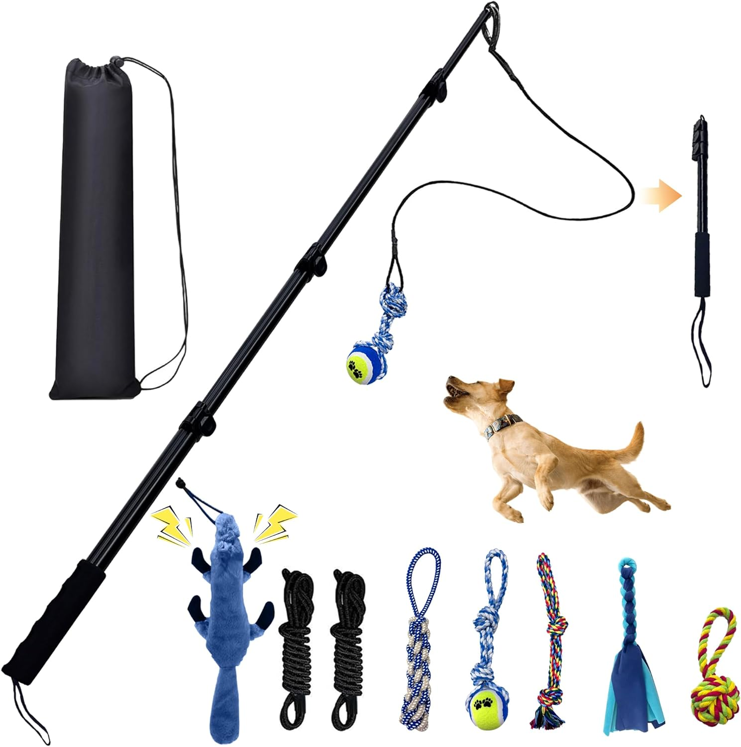 GRETMIX Flirt Pole for Dogs, 49" Dog Extendable Teaser Wand, Dog Flirt Pole with Cotton Rope Tether Lure Toys for Fun Obedience Training & Exercise, Interactive Dog Toys for Large/Medium/Small Dogs image number 5