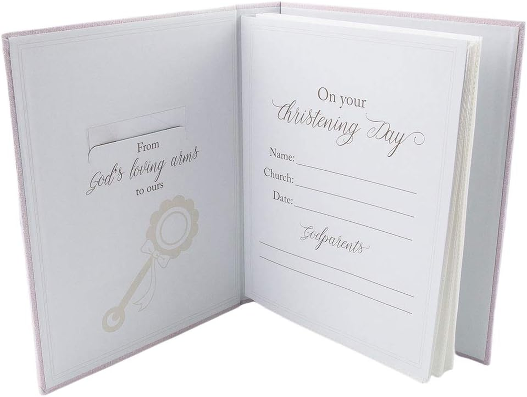 Haysom Interiors White Faux-Silk Bow and Silver Plated Cross Christening Photo Album in Pink by Happy Homewares Pink image number 1