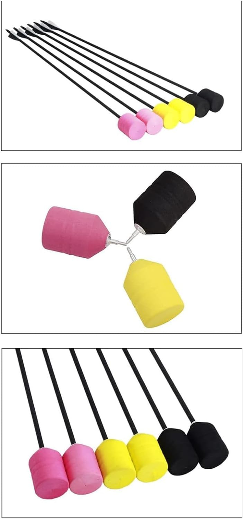 3Pcs Foam Tipped Arrows, Live Cs Supplies Cs Game Arrows Recreation Arrows Head, EVA Sponge Aluminium Alloy Sponge Foam Tipped Archery Sponge Arrow Heads for Archery Battle - Black image number 1