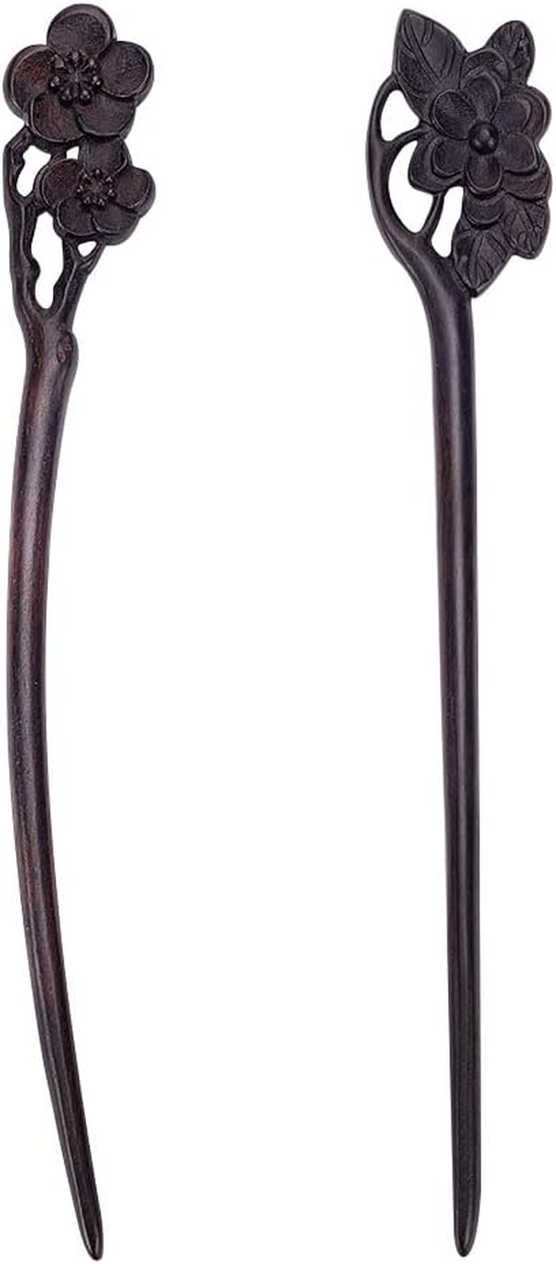 WEBEEDY 2 PCS Handmade Carved Wooden Hairpin Wooden Hair Stick for Buns Hair Fork Vintage Chinese Hair Chopsticks for Women Long Hair Handmade Gifts Hair Accessories (Lotus,Plum Blossom) image number 2