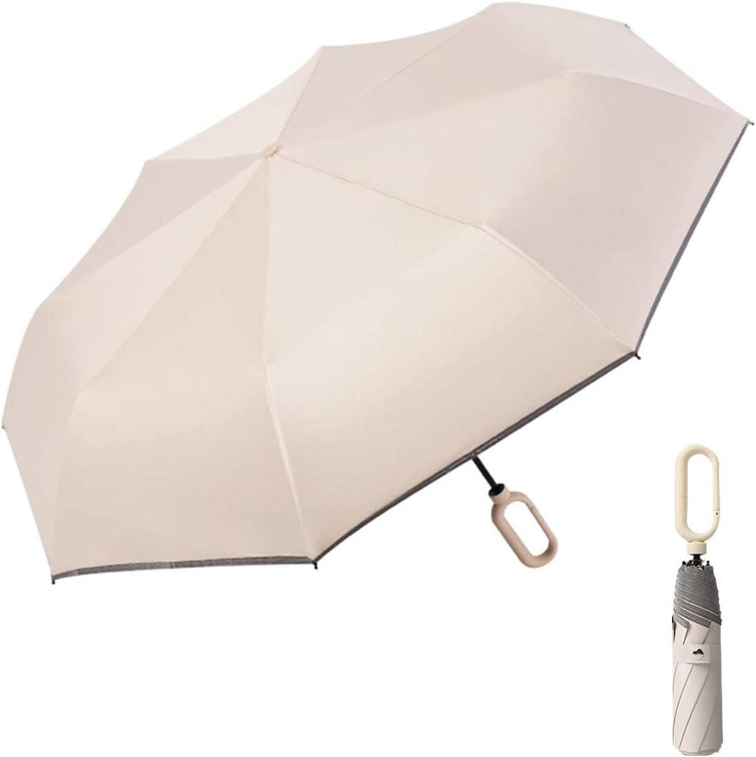 Foldable Windproof Ring Buckle Umbrella with Protect the Reflective Strip Rain and Sun Weather Resistant UV Guarded Sophisticated Manual 8-Bones Umbrella for Travel and Work