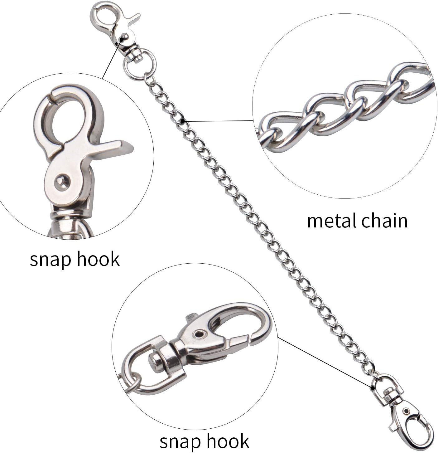 Pocket Chain, 2 Pieces of Metal Wallet Keychain Pants Chain with Both Ends Lobster Clasps and 6 Pieces of Key Rings for Keys, Pants, Belt Loop and Wallets - 8 Inches image number 1