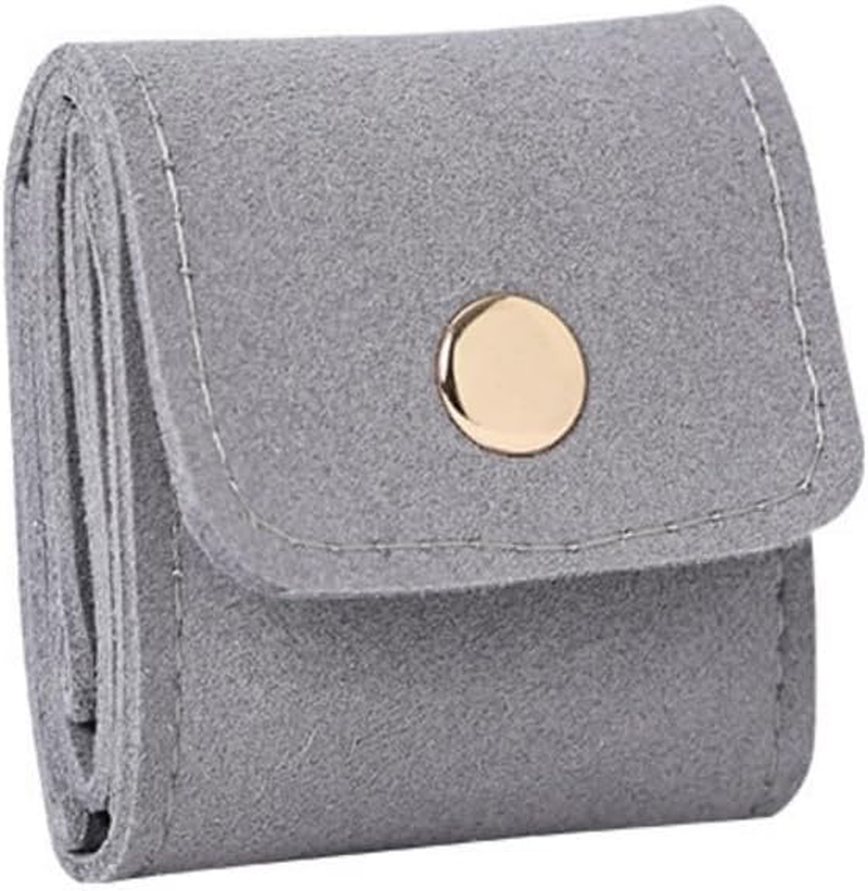 Kawlxpp PU Suede Mini Travel Jewellery Roll &ndash; Foldable Portable Organizer Case with Buckle for Rings, Earrings & Necklaces (3Pcs, Pink/Grey/Beige)