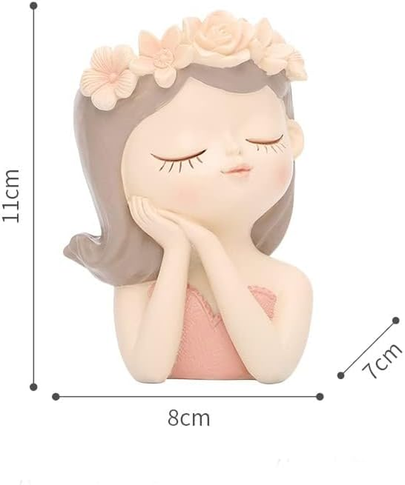 MYKAGS Cute Girl Face Resin Succulent Planter Pot with Drainage Hole, Ideal for Indoor/Outdoor Use, 7Cm W X 7Cm D X 11Cm H, Glossy Finish, Whimsical Style, 1 Count