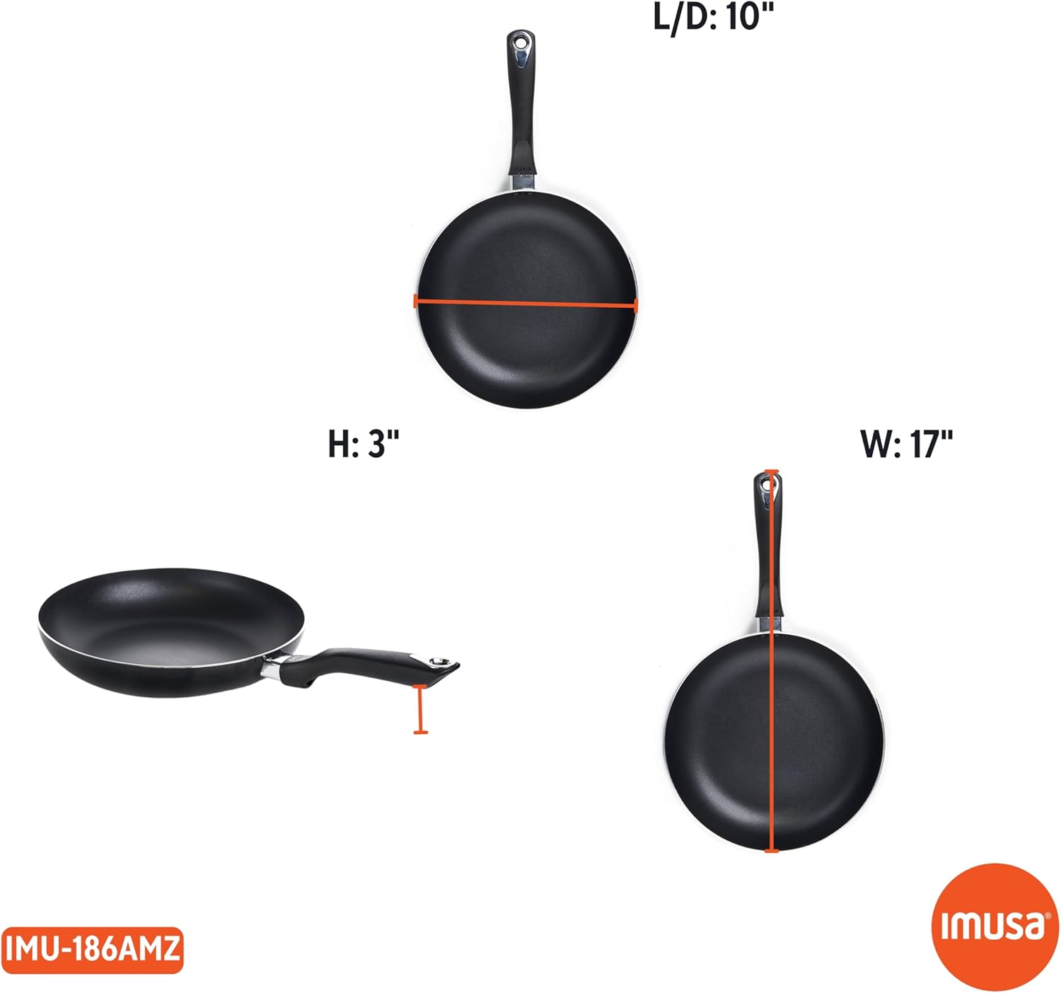 IMUSA USA Black 10" Nonstick Bistro Saute Pan image number 3