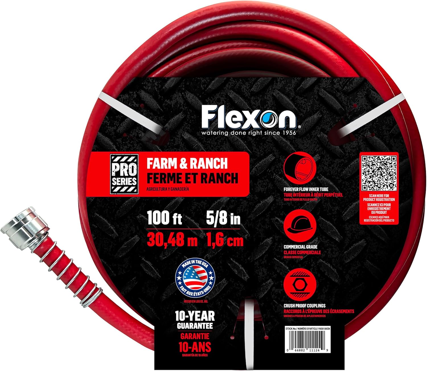 Flexon FA58100CN 100Ft Farm & Ranch Garden Hose, Red