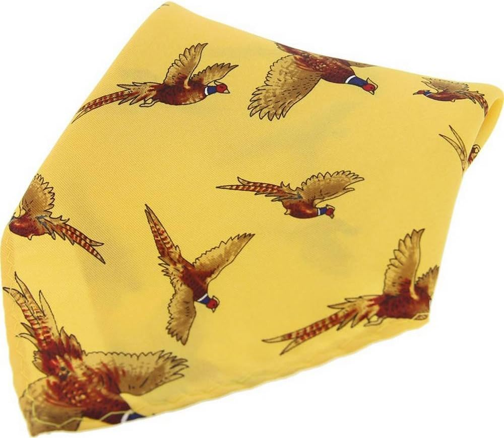 David Van Hagen Mens Flying Pheasant Country Silk Pocket Square - Gold