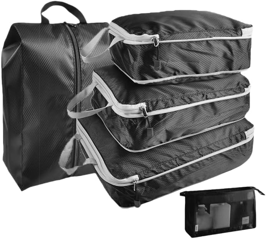 Enjour 4 Sets Compression Packing Cubes, Luggage Organizer Bags for Travel Essentials, Travel Accessories (Pink)