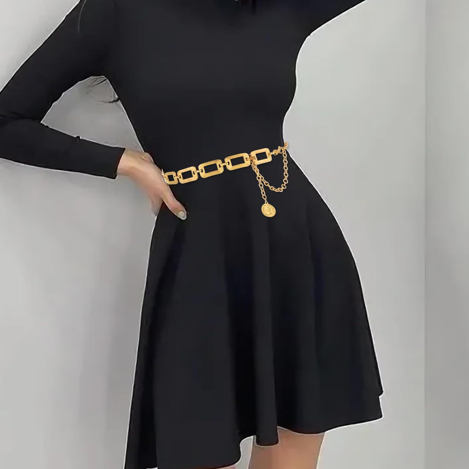 Chain Belt for Women Metal Waist Chain Chunky Belly Link Belt Thick Chain Belts Trendy Adjustable Waist Belts Gold Fashion Cute Body Chains for Girls Ladies Dresses Vest Jeans Pants Trousers image number 6