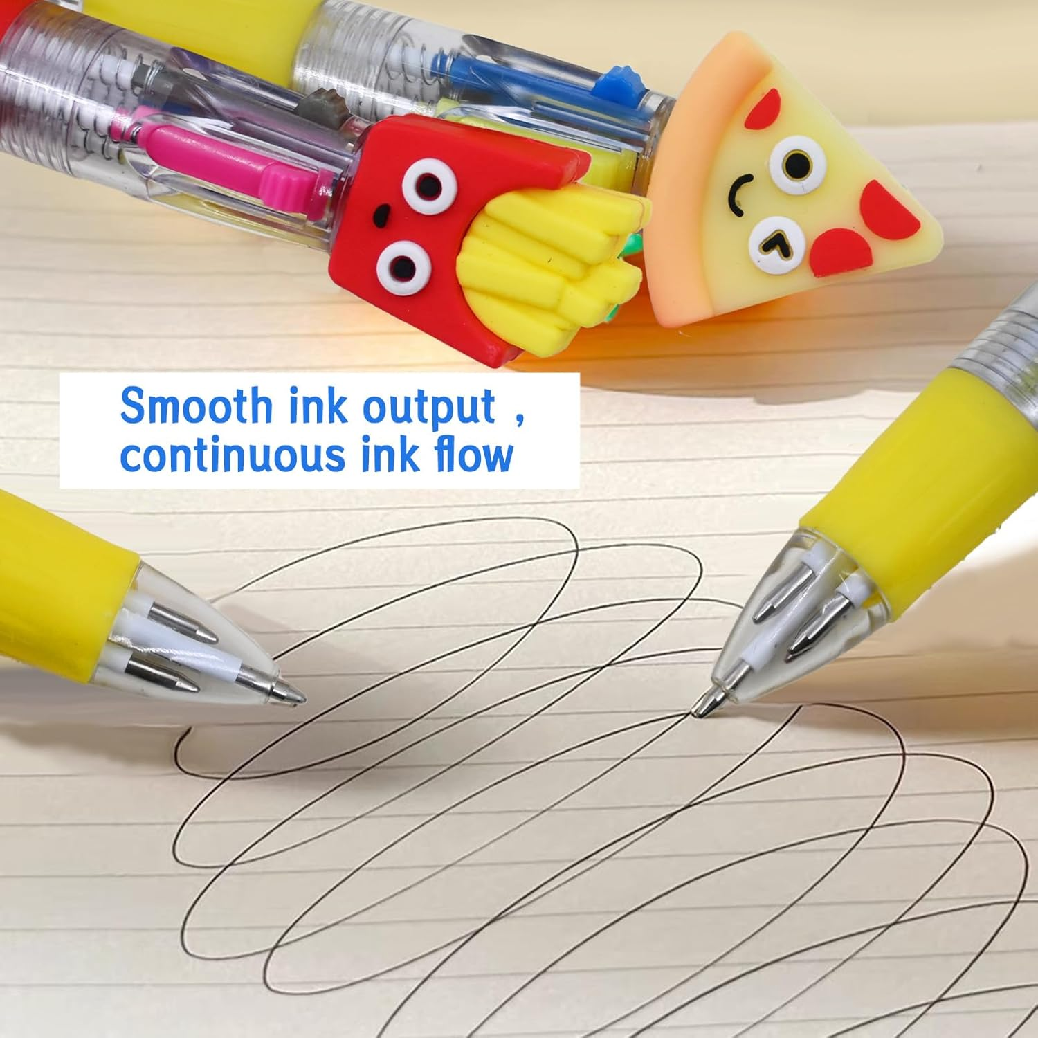 12 PCS Kids Multi-Coloured Ballpoint Pens, Cute 4-In-1 Retractable Gel Pens, Mini Cartoon Pen for Kids Students Teacher Classroom School Home Stationery, Fun Pens for Birthday Party Favor Gifts