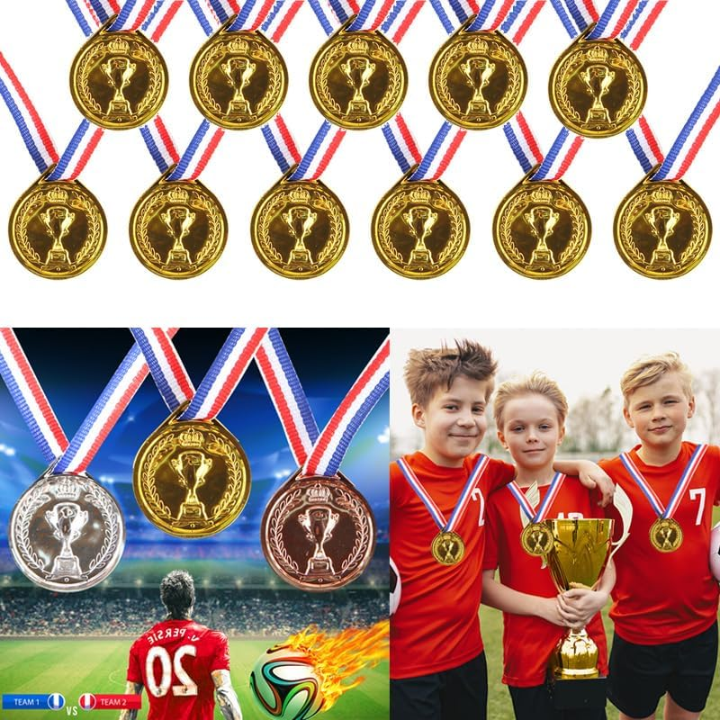 20Pcs Gold Medals， Award Medals with Neck Ribbon, Multi-Purpose Plastic Winner Trophies ， Bulk Pack for Competitions, Sports, and Ceremonies.(Trophy Style) image number 5