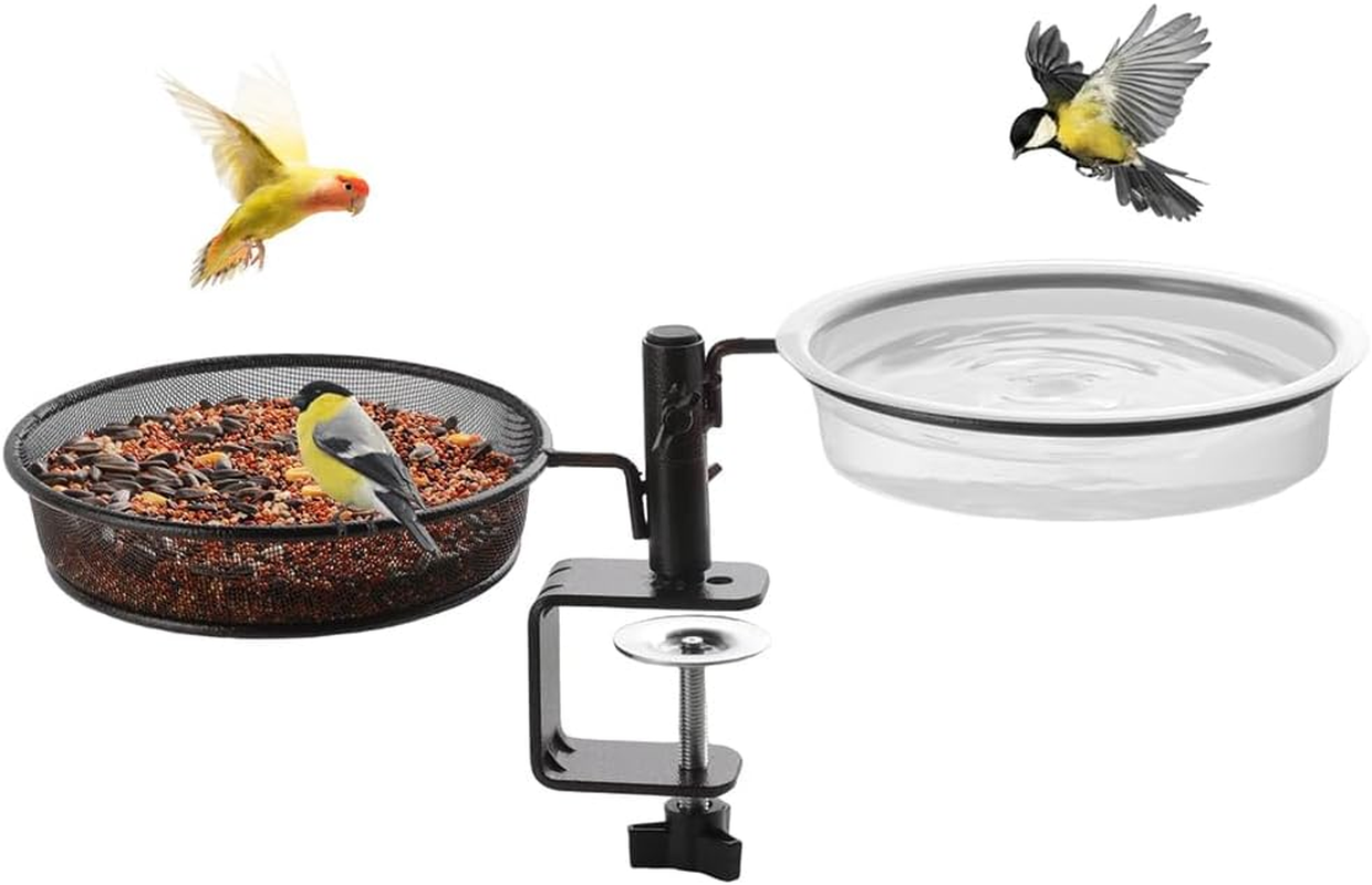 2-In-1 Bird Bath and Feeder/Adjustable Heavy Duty Clamp Bracket,Outdoor Bird Feeding Stand & Bird Feeder Deck Mount,Bird Feeder Hanger for Outdoors Garden image number 2