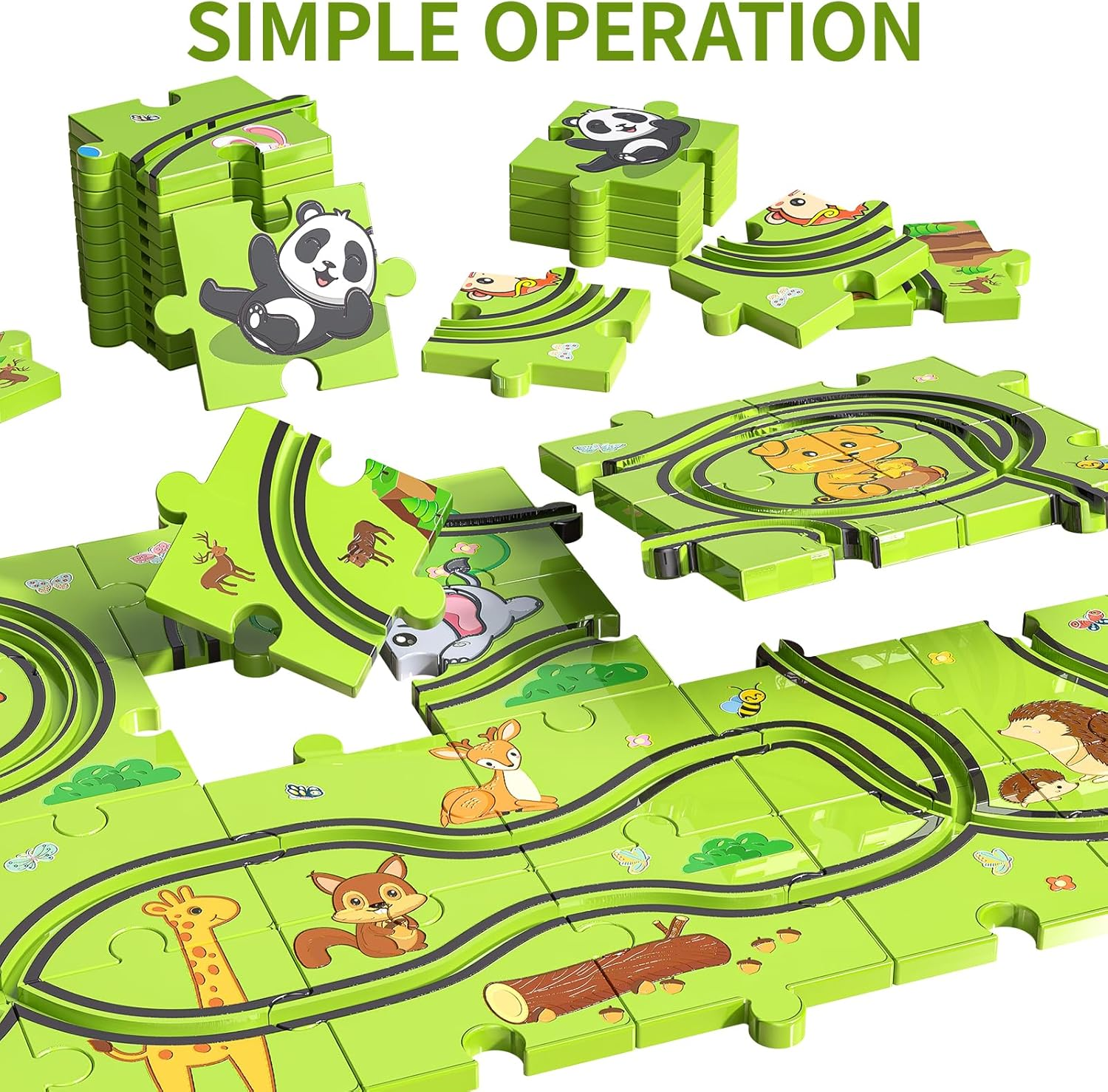 TEMI 32 Pieces Puzzle Race Tracks Car Set Toys for Kids Ages 3-5 - Toddler Toys Gifts for 3 4 5 Year Old Boys, Puzzle Tracks Car Toys for Boys Ages 3-5 4-6, 3 4 5 6 Year Old Boys Birthday Gifts image number 1