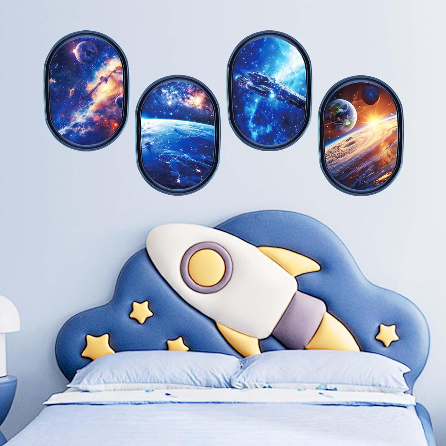 SNAIL GARDEN 4 Pcs Luminous Universe Galaxy Wall Stickers,Glow in the Dark Wall Decals,Self-Adhesion Space Themed Wall Decor,3D Wall Decor for Room,Space Room Decor for Boys(Blue Light) image number 6