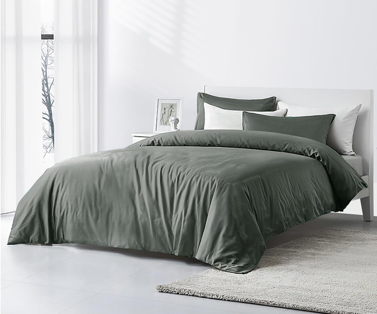 1000TC All Size Ultra Soft Cool Summer Art Silk Silky Satin Quilt Doona Duvet Cover Set (Grey, Double)