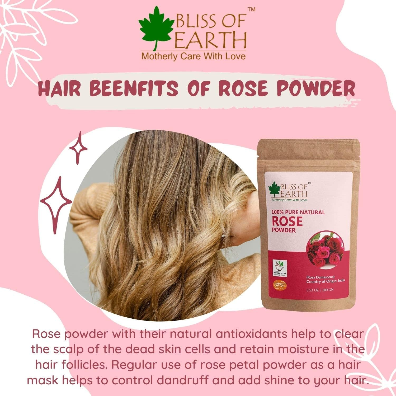 Bliss of Earth? 100% Pure Natural Rose Petals Powder | 100GM | Great for Face & Skin image number 3