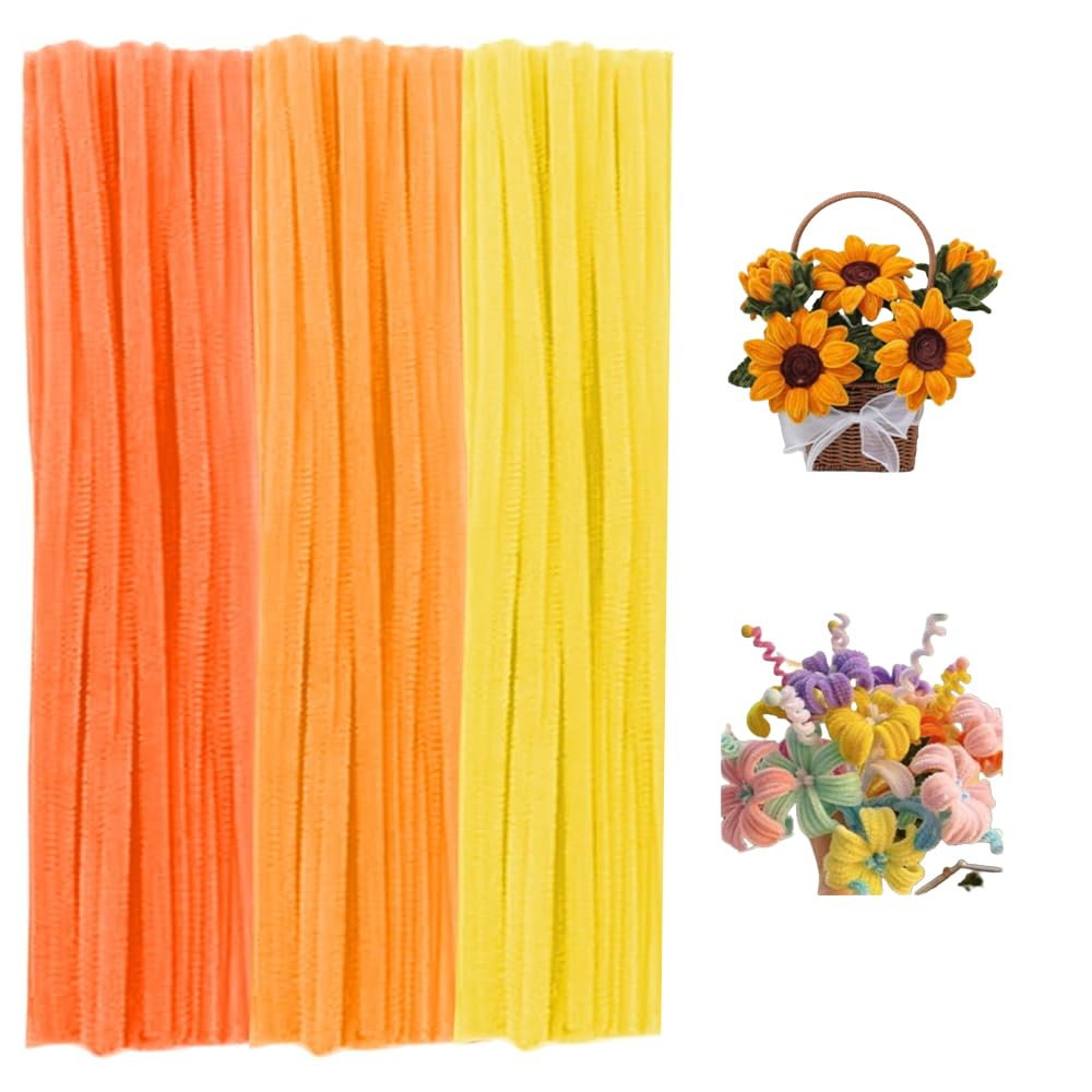 300 Pieces Pipe Cleaners Chenille Stem, 3 Gradient Orange Yellow Pipe Cleaners Set for Fall Thanksgiving Pipe Cleaners DIY Arts Crafts Decorations, Chenille Stems Pipe Cleaners (Yellow) image number 2