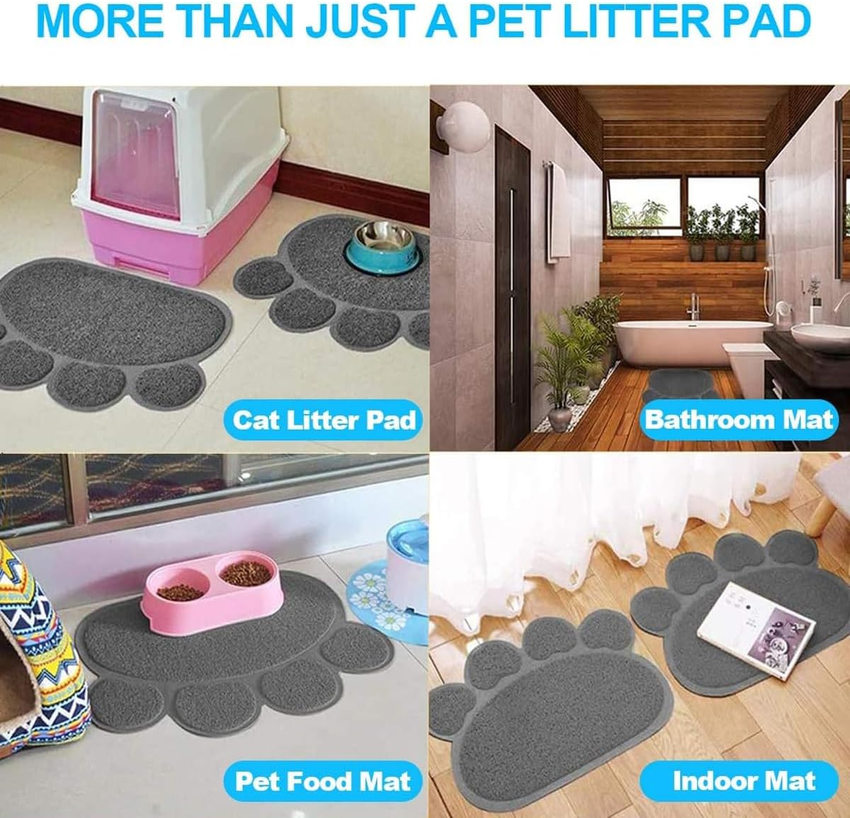 AIMALL 2PCS PVC Cat Litter Mats Paw Print Non-Slip Pet Foot Pads 40X30Cm for Cat Litter Box, Dog Bowl Area, Anti-Splash Soft Mat for Indoor Multi-Purpose Use