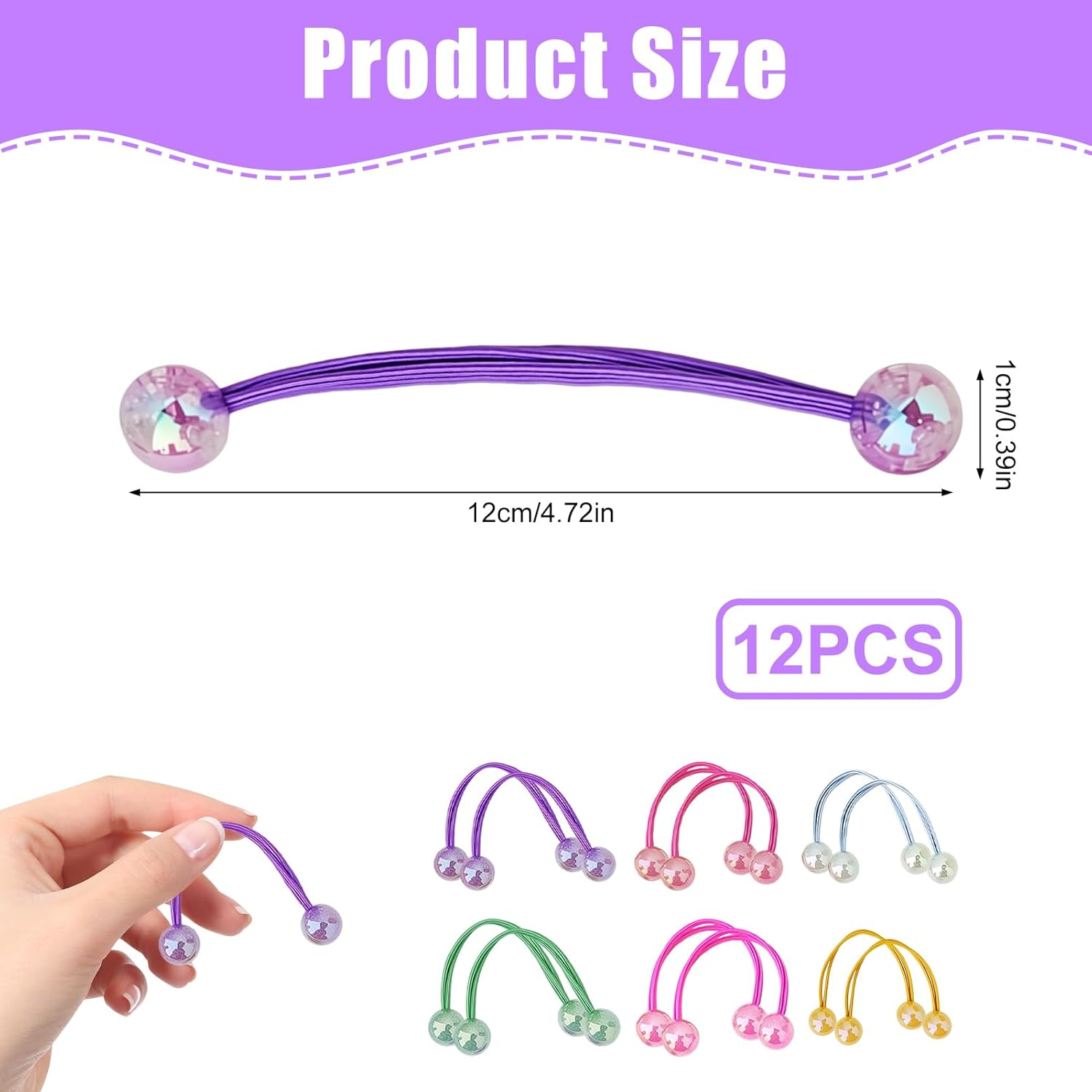 Pack of 12 Colourful Hair Bobbles for Girls, Cute Hair Accessories Set, Double Balls, Elastic Cable Bobbles for Baby, Toddler and Children, Soft Ponytail Holder without Pulling image number 5