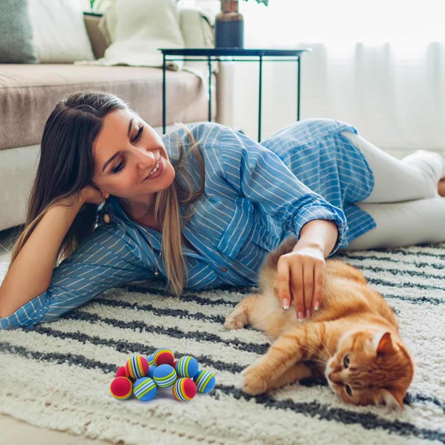 Andiker Pack of 12 Rainbow Cat Toy Ball, 1.38 Inch Foam Cat Ball Toy for Indoor Cat, Colourful Pet Foam Ball for Kittens, Dogs, Puppies, Game, Sports, Chase Training (Red + Blue) image number 4