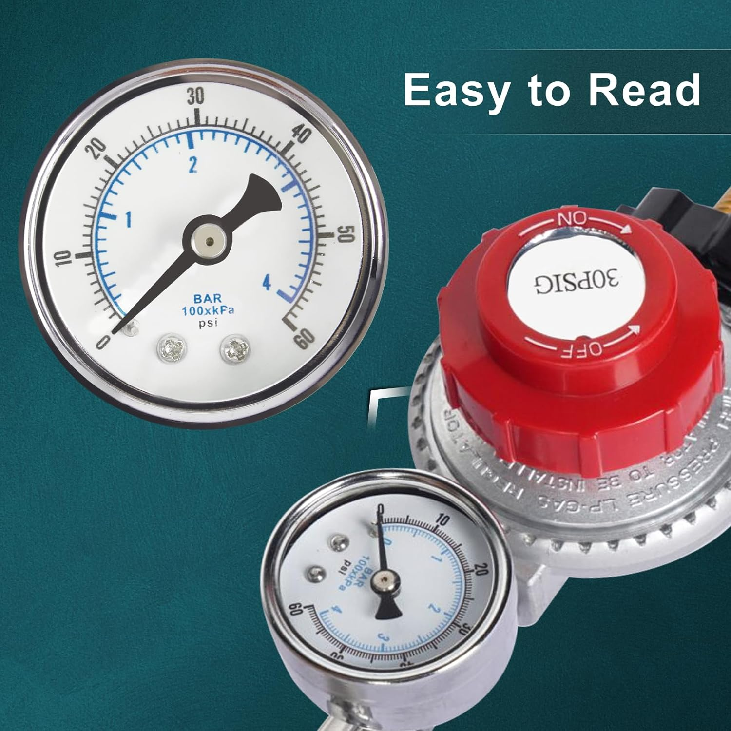 GASPRO 12 Foot 0-30 PSI High Pressure Adjustable Propane Regulator with Gauge/Indicator, Stainless Steel Braided Hose, Gas Grill LP Regulator for Burner, Turkey Fryer, Forge, Smoker and More. image number 3