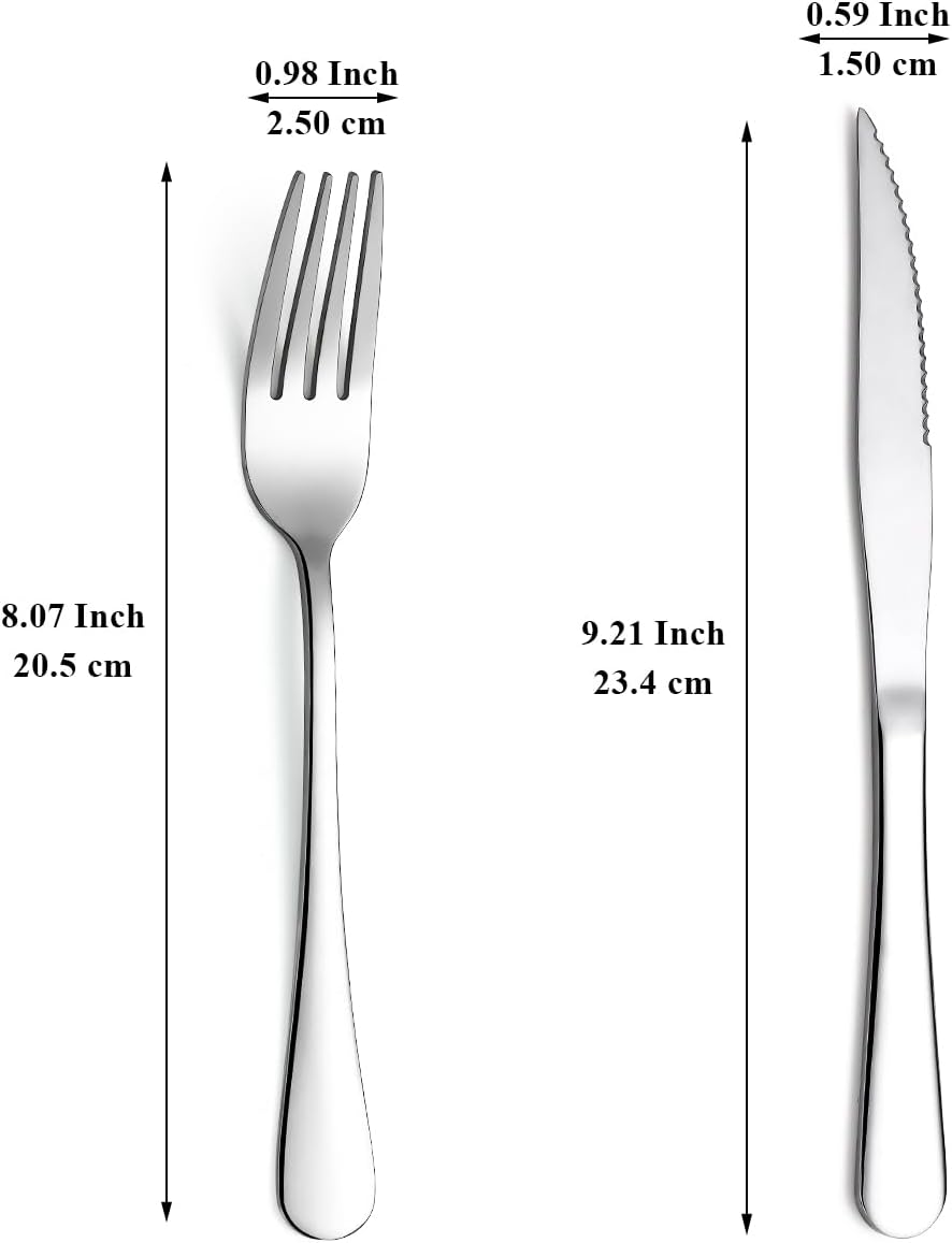 Evanda Steak Knives Set 24 Piece Service for 12, Stainless Steel 12 Dinner Forks and 12 Dinner Knives Set, Steak Knives Steak Forks, Dishwasher Safe image number 4
