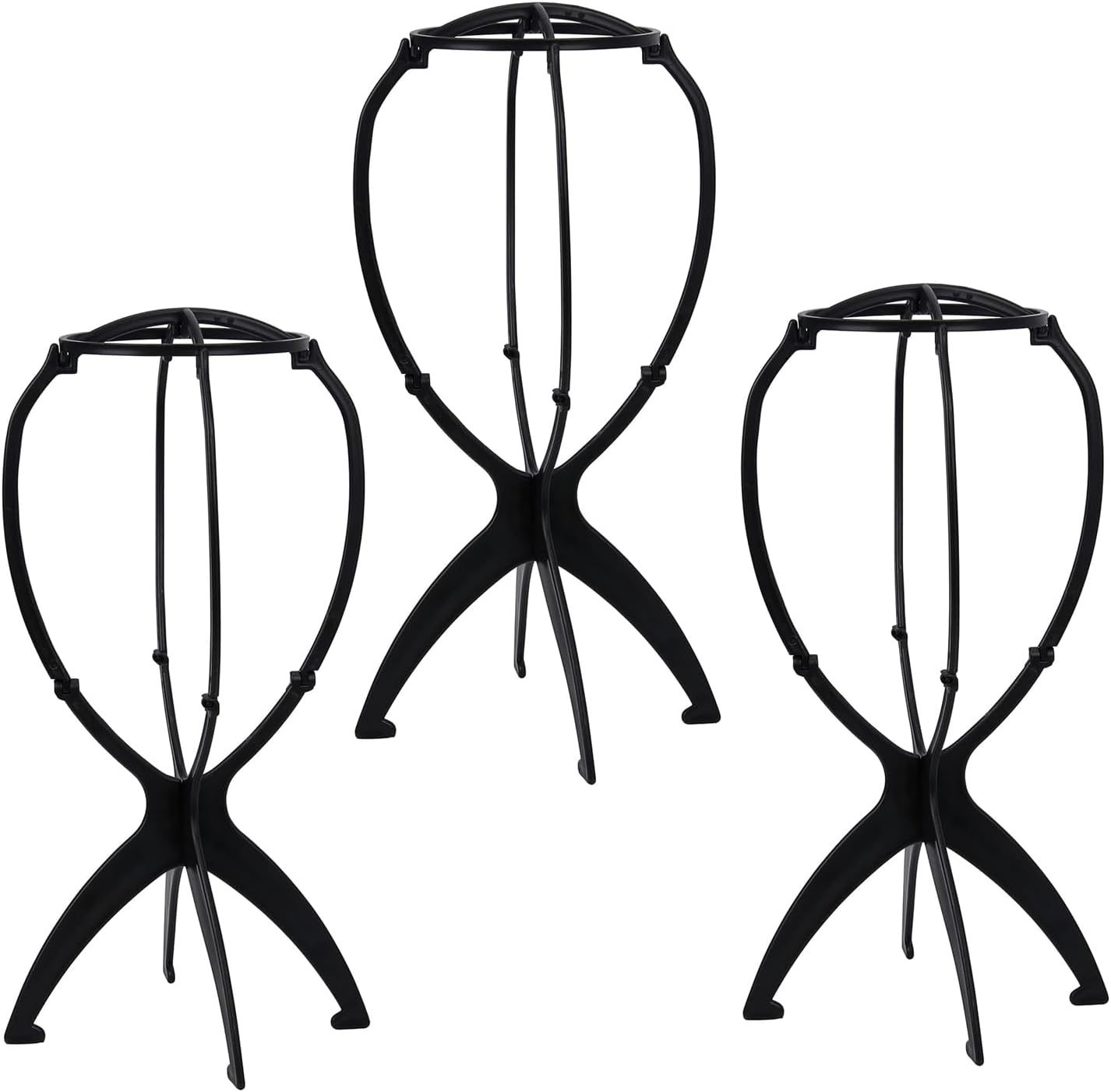 WALWAL 3 Pcs Portable Wig Stand, Lightweight Collapsible Wig Holder, Travel-Friendly Design for Hair Stylists, Home Use, and Cosplay (Black)