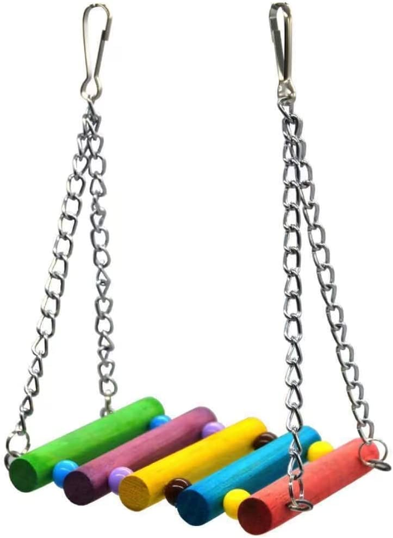 5Pc Bird Toys, Parrot Swing Set: Hanging Bells, Bell Balls, Rattan Ornaments, Wooden Ladder Swings for Cockatiels, Macaws, Finches (Random Color)