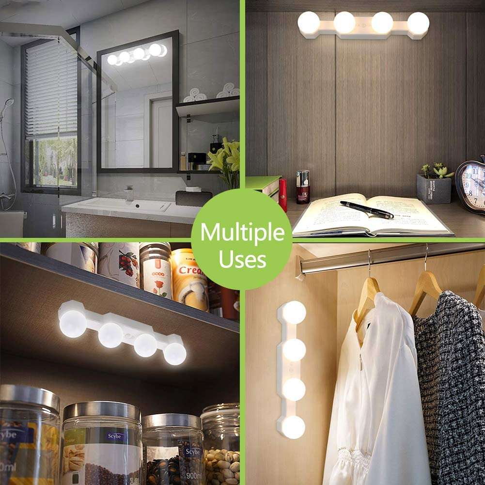 Makeup Lights Cordless Portable, LED Vanity Mirror Light Kit Hollywood Style USB Rechargeable, 4 Dimmable Bulbs Multifunction Fill Lights Battery Powered for Dressing Table Bathroom (No Mirror) image number 3