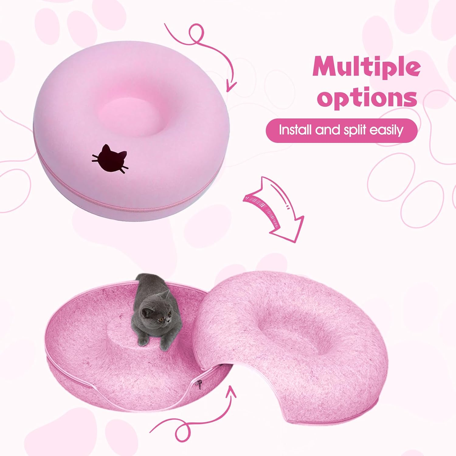 Cat Tunnel Hideout - Scratch Resistant Universal Bed for All Seasons, Premium Felt Cave, Pink 50Cm - Dark Blue 60Cm image number 6