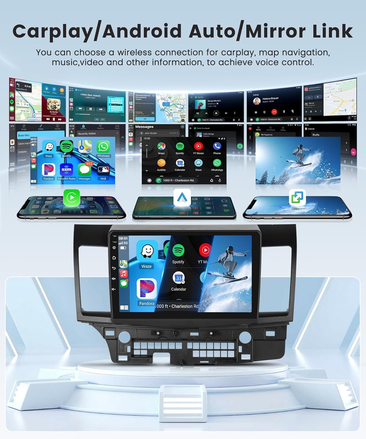 2G+64G 10.1 Inch Car Radio Stereo for Mitsubishi Lancer 2008 2009 2010 2011-2017, Rimoody Android 13 Carplay Android Auto Mirror Link EQ Touch Screen GPS Navigation Wifi BT FM Backup Camera image number 5