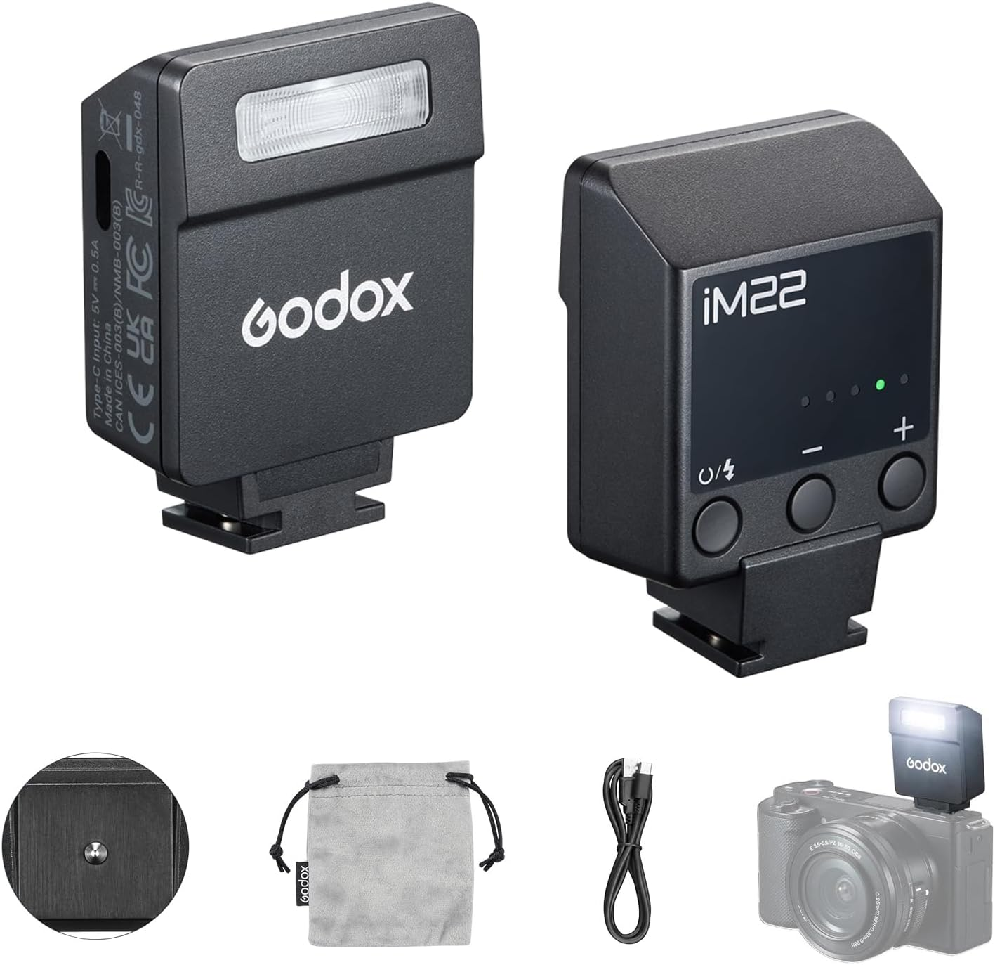 Godox Flash Im30 Camera Flash, GN15 7 Power Levels (1/64~1/1), S1/S2, Pocket Mini On-Camera Flash Speedlite for Sony, Canon, Nikon, Olympus, Fujifilm, Panasonic, Pentax Cameras