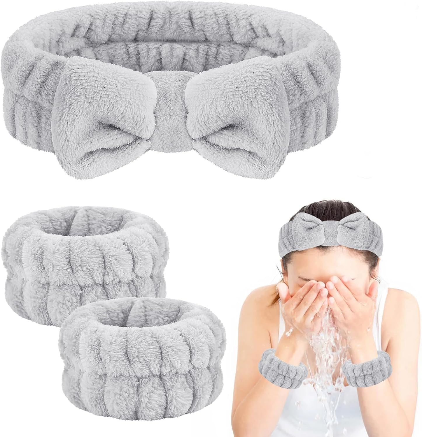 ATDORO Face Washing Headband and Wristband Set of 3, Wristbands and Headband for Women, Absorbent Wristbands for Washing Face, Wrist Scrunchies for Skin Care image number 1