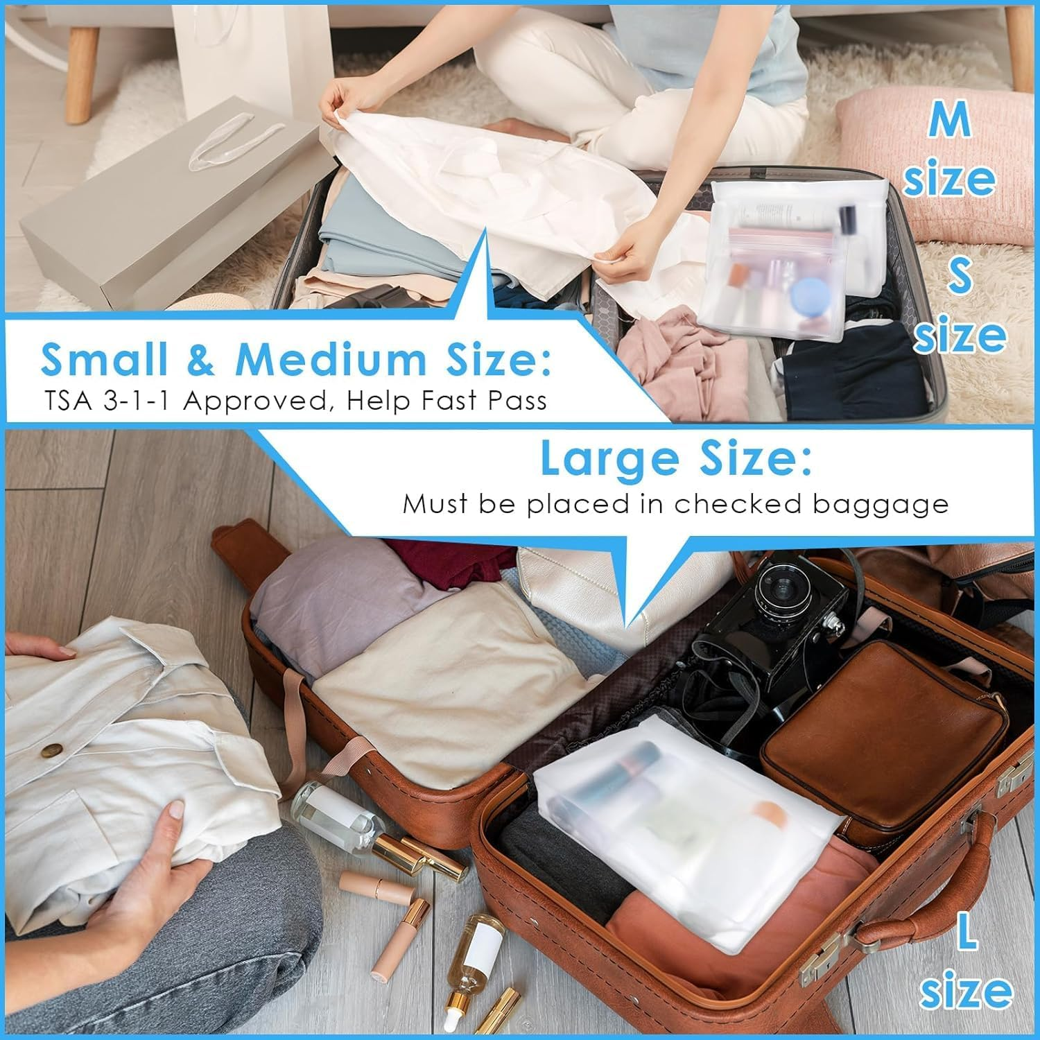 PEVA Quart Size Zipper Bags,3 Sizes Frosted Clear Sealed Toiletry Bag,Peva Sealed Quart Size Makeup Cosmetic Bags,Clear Sealed Zipper Travel Makeup Cosmetic Bag,Frosted Clear Quart Size Toiletry Bags image number 4