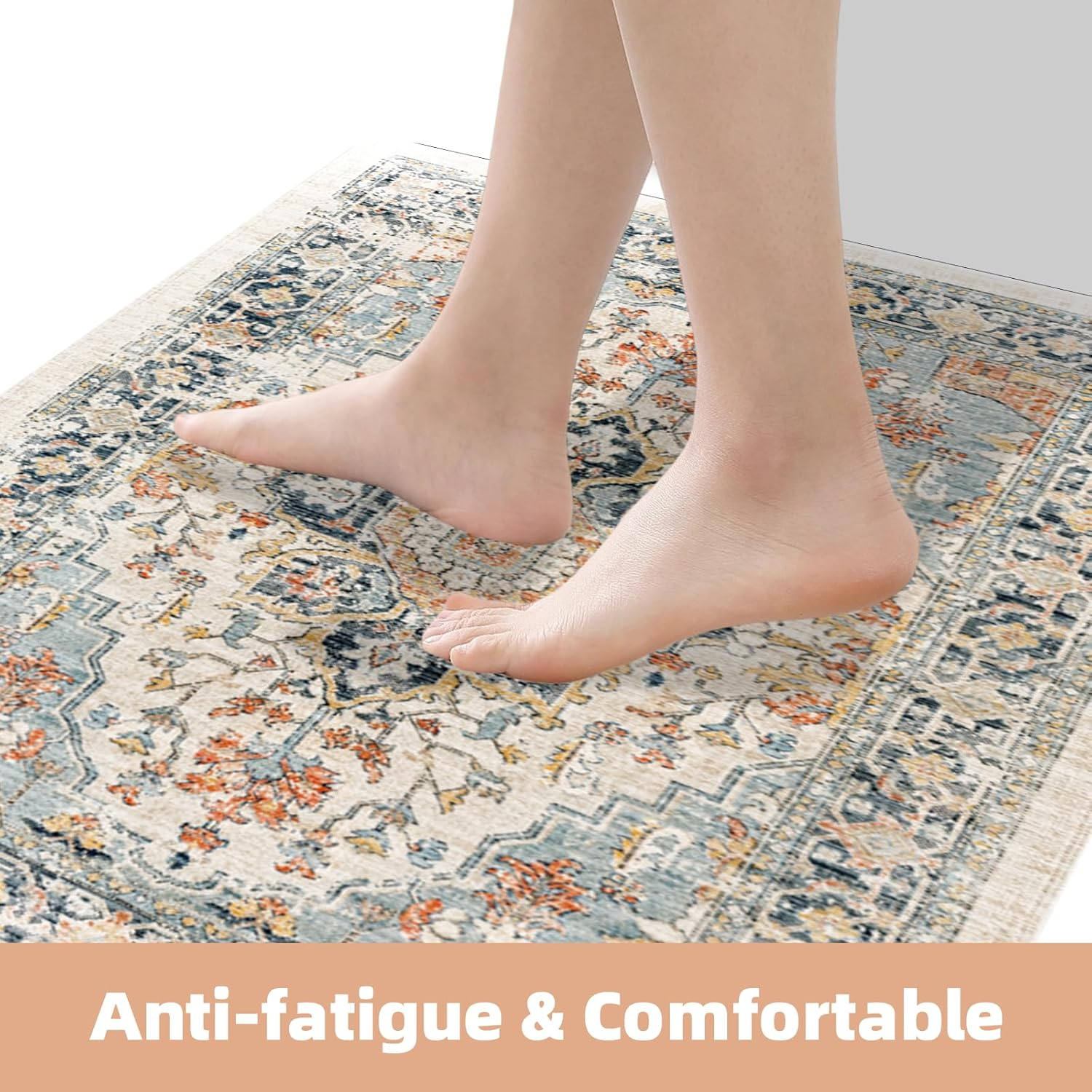 STEUGO 2 Pieces Boho Kitchen Rugs and Mats,Non-Slip Washable Carpets for Kitchen,Waterproof Kitchen Floor Rugs Set,Comfort Rug Sets of 2 for Kitchen/Bathroom,17"X29"+17"X59"(Colorful)