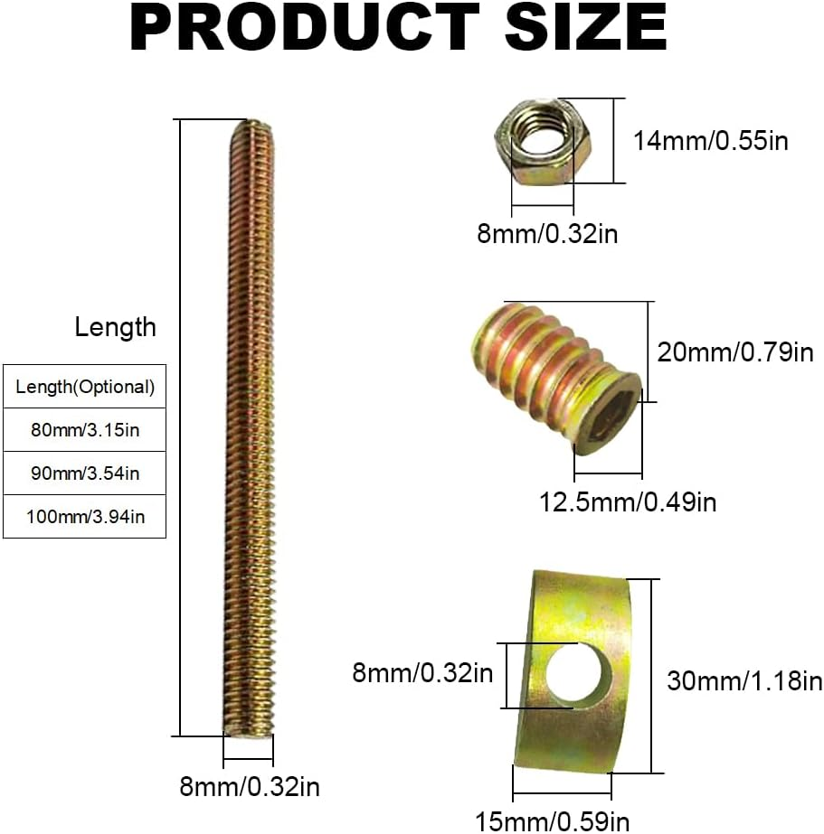 8 Pack Countertop Connector Bolts, M8*90Mm Table Top Fasteners Worktop Connecting Bolt Furniture Nuts Hardware for Jointing Clamping Fixing image number 5