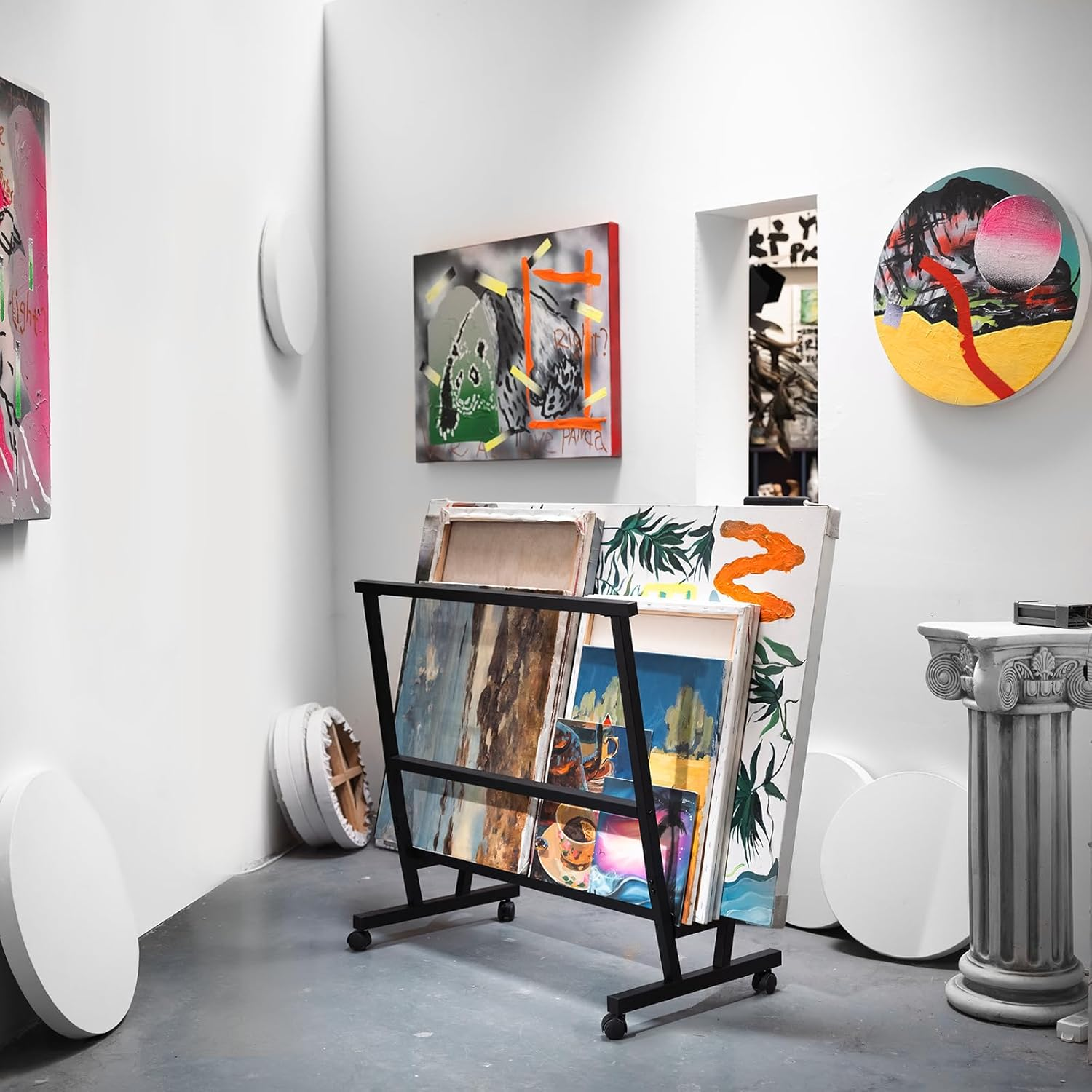 MEEDEN Art Print Rack - Art Drying Rack with Rolling Casters - Metal Print Display Rack for Artworks, Posters, Prints - Black - White image number 4