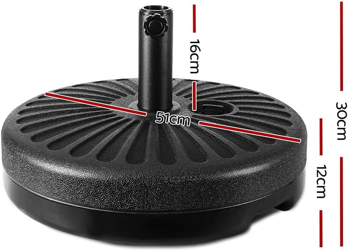 Instahut Outdoor Umbrella Base Black Pod Pole Stand Holder, Garden Beach Patio Offset Sun Home, 23Kg Capacity Filled with Sand or Water 51X12Cm