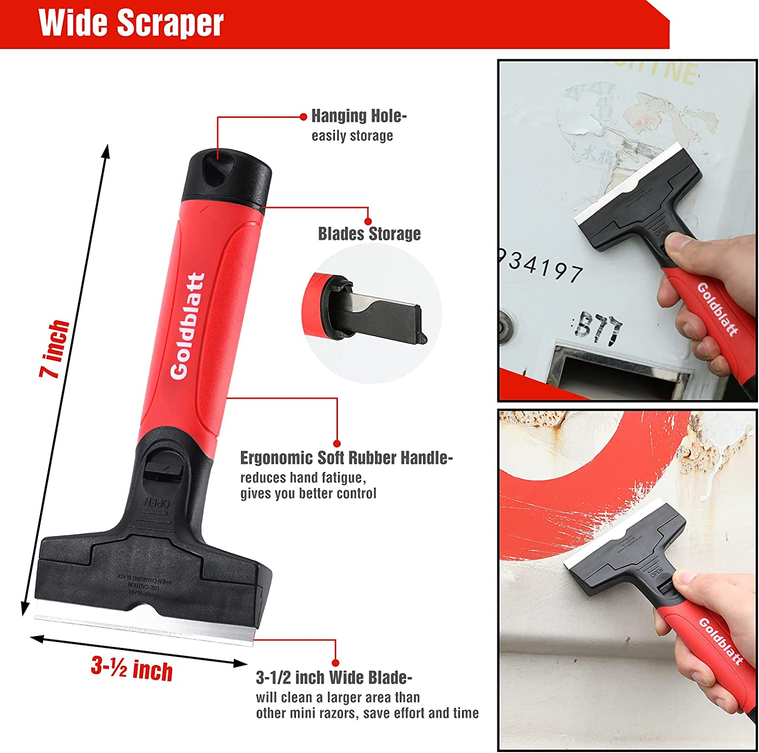 Goldblatt 2 Pieces Razor Blade Scraper with 20-Piece Blades, Razor Scraper Tool, Razor Holder for Cleaning Glass Cooktop, Window, Decals, Stickers, Labels, Caulk, Adhesive, Paint Glue Removal image number 5