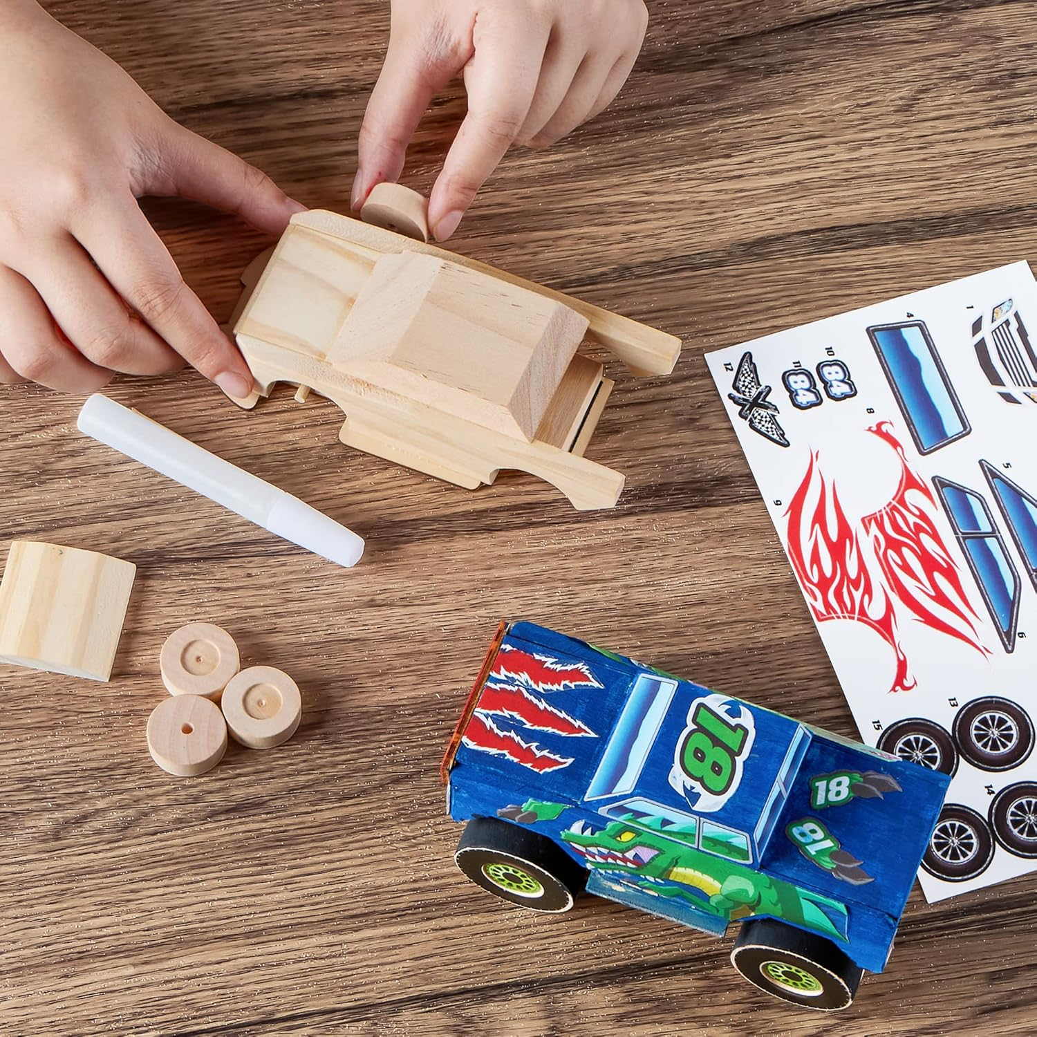 JOYIN Kids Craft Kit Build & Paint Your Own Wooden Race Car Art & Craft Kit DIY Toy Make Your Own Car Truck Toy Construct and Paint Craft Kit, Presents for Kids image number 6