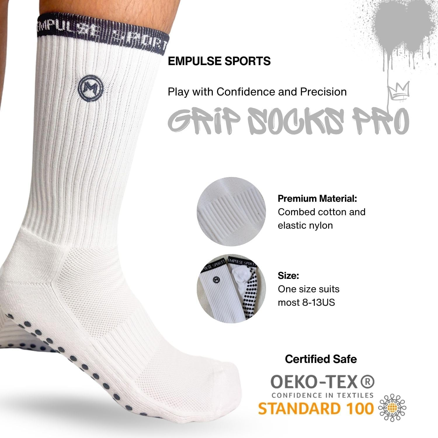 EMPULSE Grip Socks Pro Series | Non-Slip Athletic Socks for Men & Women | Cushioned Arch Support | Moisture-Wicking Gym, Yoga, Soccer, Football, Basketball Socks | Size 8&ndash;13 US - Black image number 6