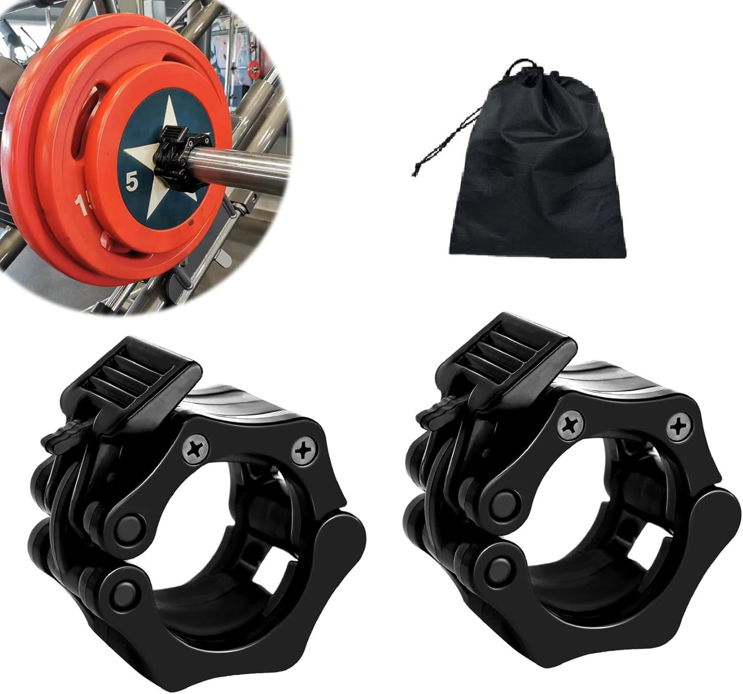 Barbell Clamps Olympic Bar Collars 2 Inch Quick Release Barbell Lock Clamp Locking Standard Bar Weight Plates Collar Clips for Workout Weightlifting Fitness Training Bodybuilding-Black